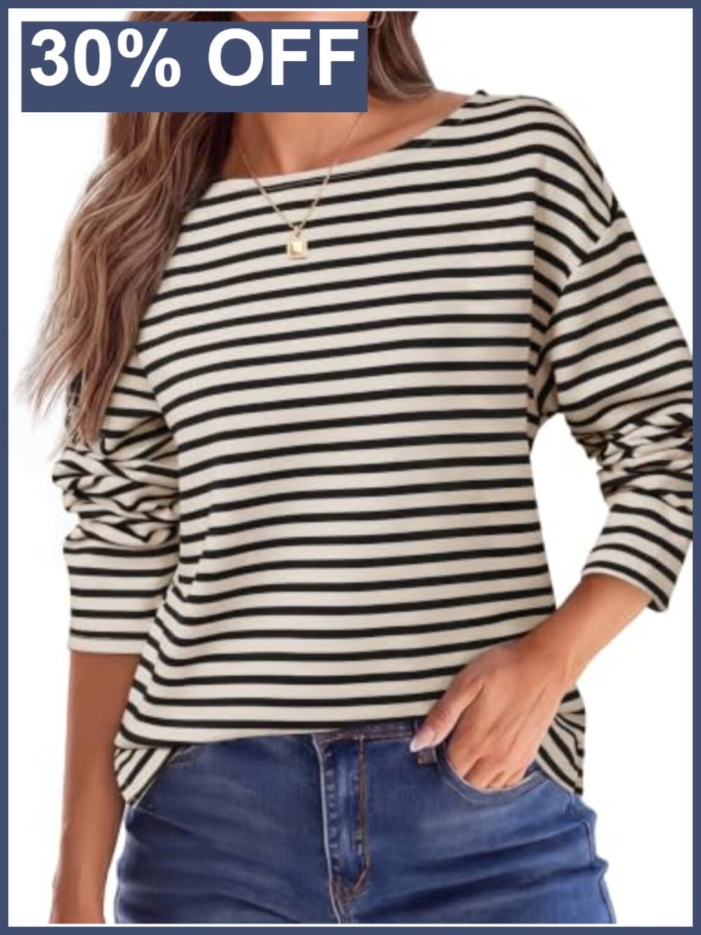 Striped Boat Neck Long Sleeve Relaxed Fit Casual Top